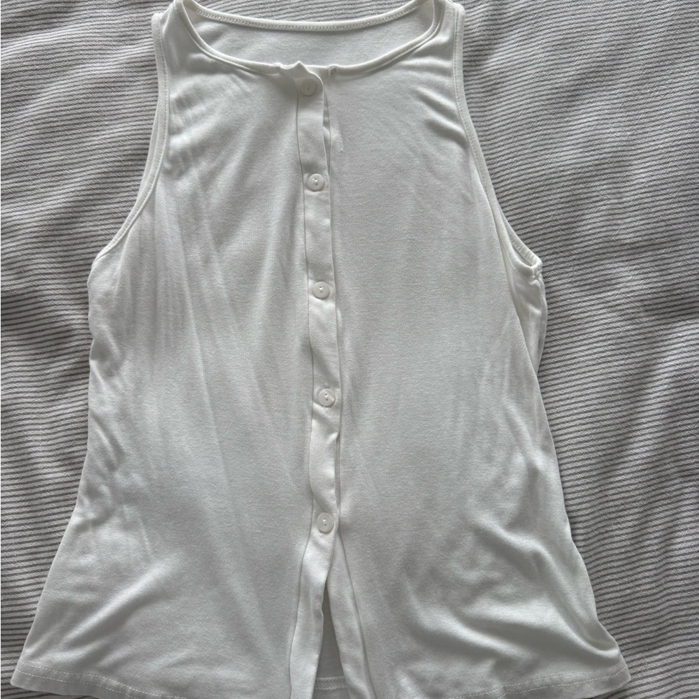 Button-Back White Sleeveless Tank Top